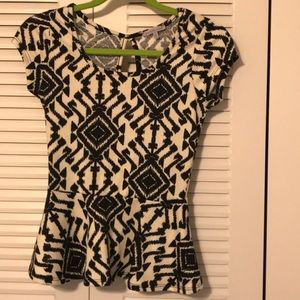 Black and White Tribal Print Peplum Top